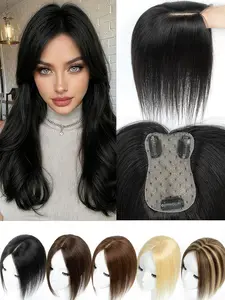 7x11 Invisible Hairline Extension Real Topper Human Hair, Conceals Hair Parting, Increases Hair Volume, Real Human Hair Bangs Replacement Patch, Human Hair Extensions