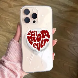Best Mom Ever Phone Grip, Red Heart Aesthetic, Retro Cute Phone Holder, Mother’s Day Gift