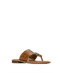 Niki Compass Medallion Sandal - Brazilian Supple Tooled - Light Tan