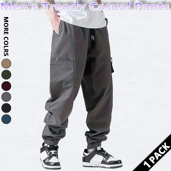 Men's solid color cargo pants with pockets and zippers, regular fit, durable and wear-resistant, suitable for everyday wear, street style men's casual trousers.