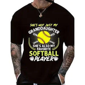 Men'S Large Graphic T-Shirt - Funny Granddaughter & Softball Design - Heavyweight 180gsm Shirt - Loose Fit Round Neck Tee - Birthday, Father'S Day Gifts for Grandpa - Casual Everyday Summer Apparel - Softball Player Dad Gift Idea, Plus Size