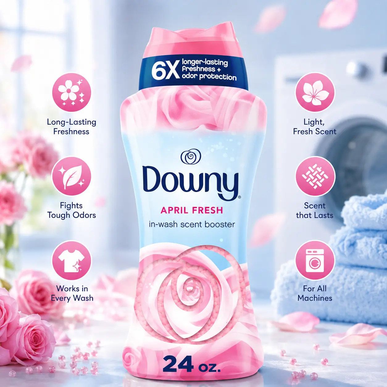 Downy April Fresh In-Wash Laundry Scent Booster Beads, 24 oz, laundry scent beads, Long-lasting Freshness