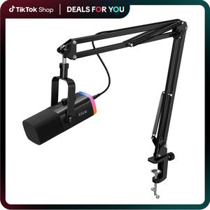 FIFINE AM8T XLR/USB Gaming Microphone with Boom Arm Stand, Dynamic PC Mic for Streaming Podcasting, Computer RGB Mic Kit, Mute Button, Headphones Jack, for Recording Vocal Voice-Over Audio, for USB-C Smartphone,father'sdaygifts