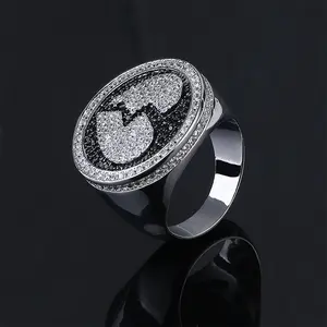 European and American New Heartbreak Ring Broken Heart Pattern Black and Silver Two-tone Hip-hop Men's Ring