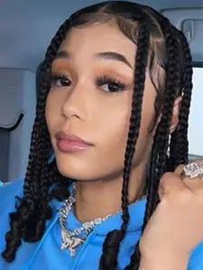 14 Inch Long Wavy Braided Wigs for Women, Gorgeous Fluffy Wigs with Baby Hair, Synthetic Braided Full Lace Wigs for Party, Daily Use, Lace Braiding Wig