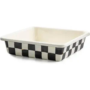8-Inch Enamel Baking Pan, Metal Oven Pan for Baking, Black-and-White Courtly Check