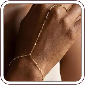 Gold Hand Chain Bracelet for Women, Ring Bracelet Hand Chain Non Tarnish Waterproof Dainty Finger Bracelet Beaded Cubic Zirconia Layered Twist Link Stack Bracelets Trendy Jewelry Gift for Her-USA