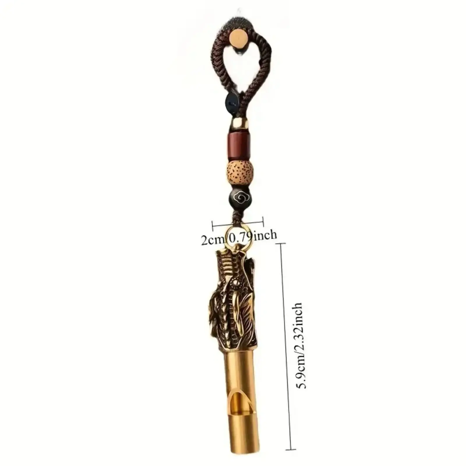 Durable Brass Outdoor Survival Whistle with Built-in String, Chinese Motif, Traditional Look, Compact Design, Keychain Ready for Emergency Signaling & Decorative Pendant