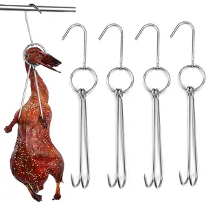 4 count Stainless Steel Meat Hooks with Double Hook Poultry Roast Duck Bacon Hanging Hook Grill Hanger for Drying, Cooking, BBQ, M-11.5 ",Cooking Utensils, Namely, Grills