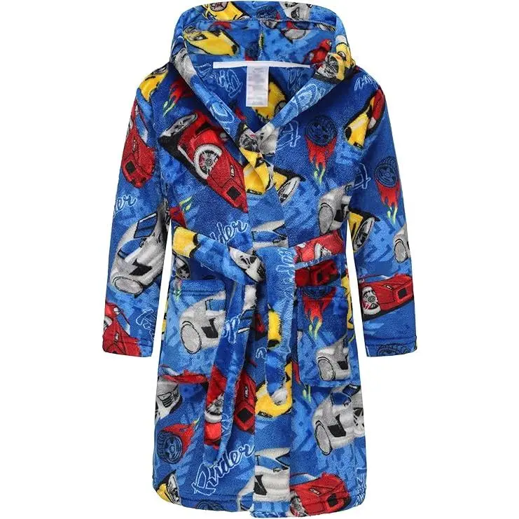 BSB-F  Kids Hooded Bathrobe Girls Soft Plush Hooded Flannel Pajamas Sleepwear Boys Spa Robe