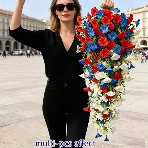 12-Piece Patriotic Artificial Flower Plant Morning Glory Flowers, Blue Hanging Faux Floral Wreath, 4th July Decor, Home Garden Wedding Decoration