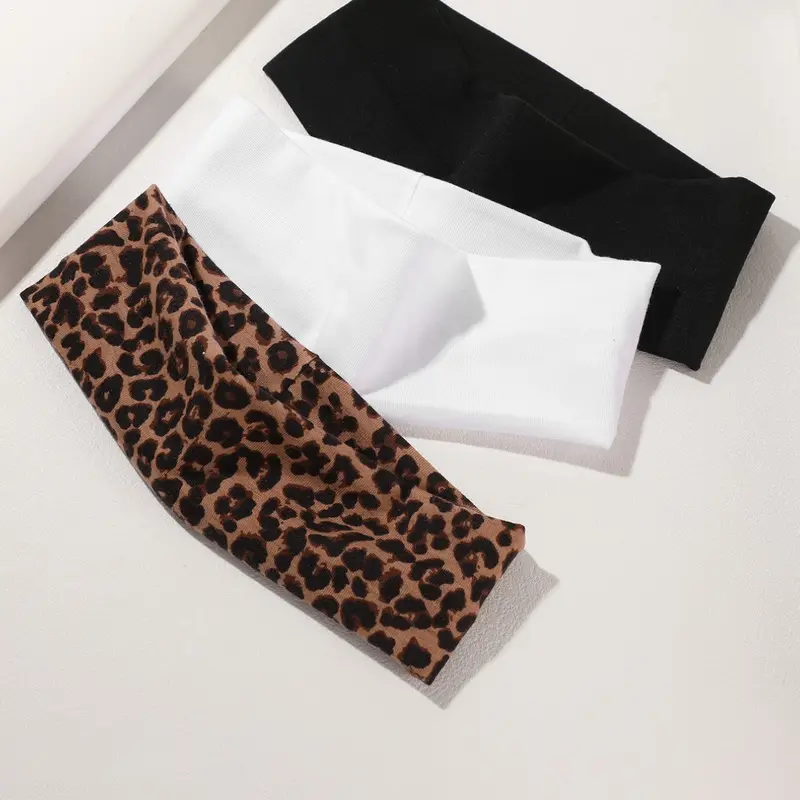 3pcs Women's Sporty Headbands, Leopard Print Sweat-Wicking Elastic Hair Bands, Elegant Polka Dot Yoga Running Spa Fashion Accessories, Sports Headbands, Workout Headband