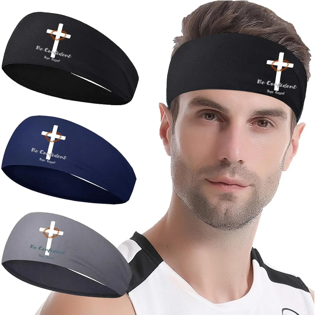 3 PCS Sweat Bands Headbands Men Christian Jesus Cross Headbands for Men Women Sports Sweatbands Workout Cooling Headband sport hair band