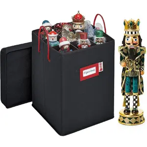 Christmas Nutcracker and Figurine Collectible  Box - Stores Up to 9-16" Tall Nutcrackers, Ornaments, and More - Holiday Decor Organizer with Adjustable Dividers - Nutcracker NOT Included