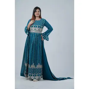 Georgette KURTI Top with Signature Embroidery & Dual Sleeve Design