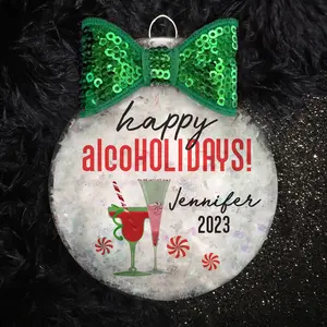 Personalized Funny Christmas Happy Alcoholidays Ornament, Holiday Cocktail Drinks, Christmas Alcohol, Holiday Gift Ideas