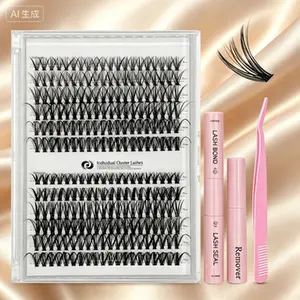 TikTok product recommendation: mixed-length personalized false eyelash extension kit including adhesive, sealant, makeup remover, tweezers, and an eyelash curler for natural lashes; professionally designed eye makeup accessories for women.