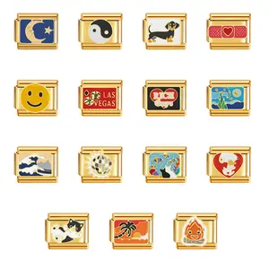 JEWELRY4U - Italian Charm Store Italian Charm Bracelet 9mm Diy Gold Color for Rich Guy, Ocean and Beach