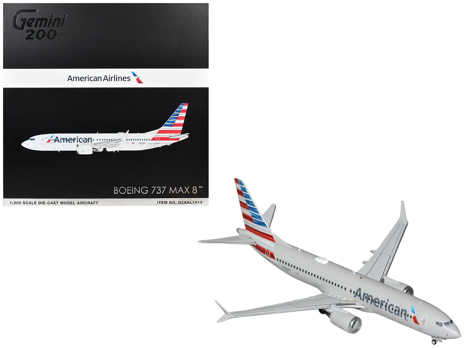 Boeing 737 MAX 8 Commercial Aircraft "American Airlines" Gray with Striped Tail "Gemini 200" 1/200 Diecast Model by GeminiJets