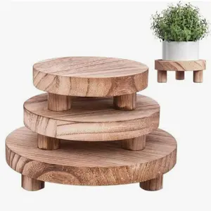 3 Piece Wooden Plant Display Stand, Round Natural Wood Pot Pad Rack, Indoor Outdoor Low Wooden Plant Base, Modern Small Flower Pot Holder #TOP PICKS