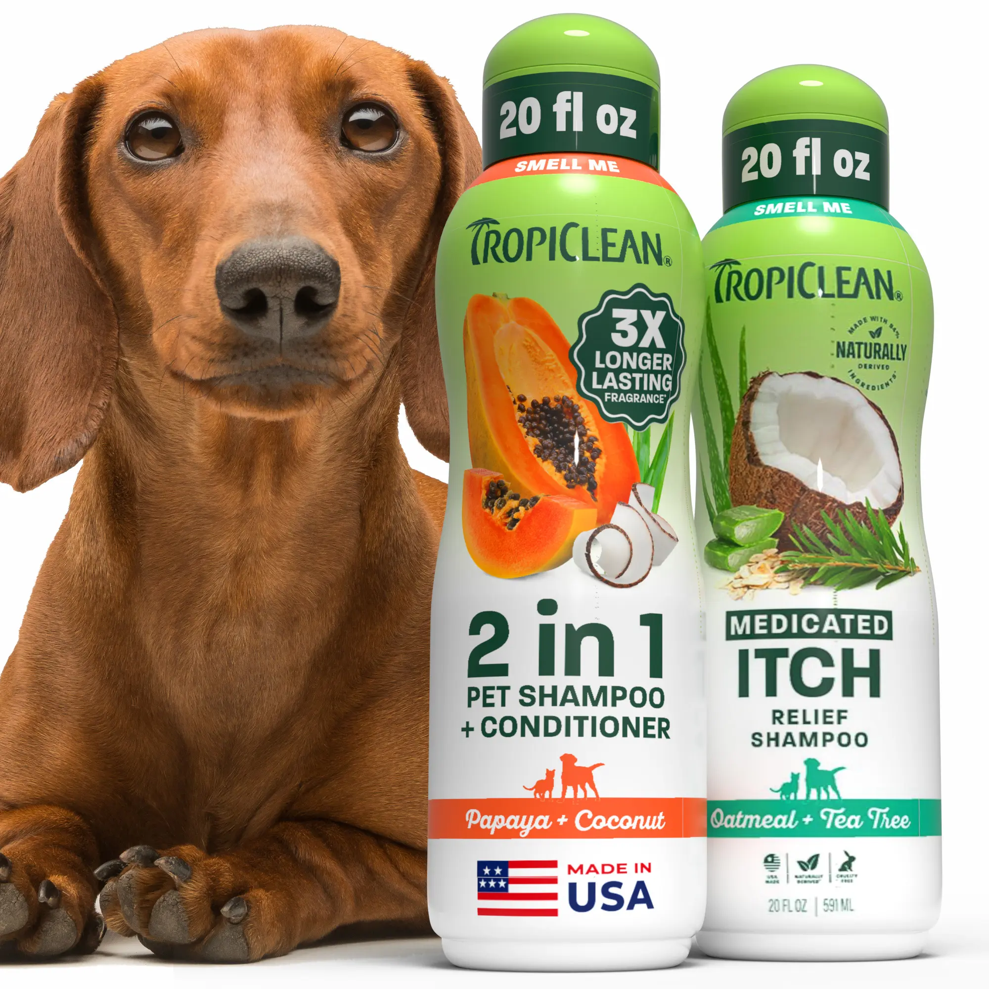 TropiClean Shampoo Bundle  2-in-1 Papaya Shampoo 20 oz + Conditioner & Itch Relief Shampoo 20 oz