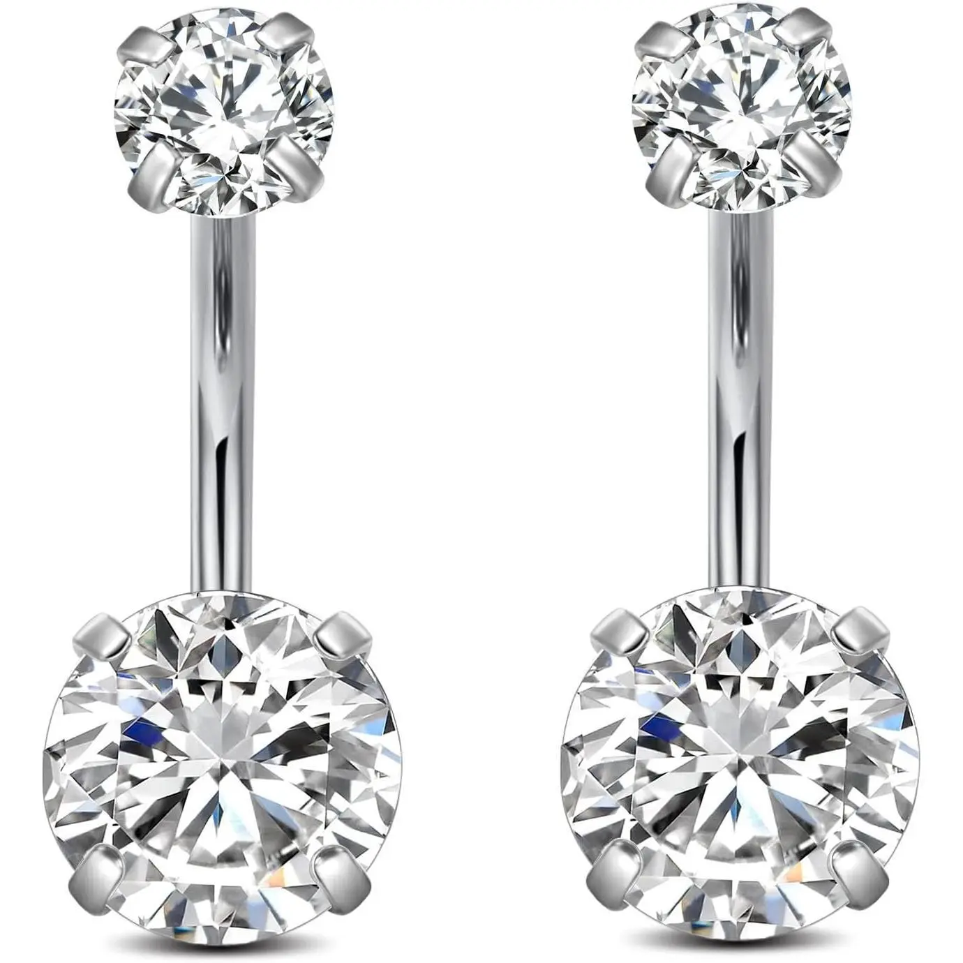 BY-008  14g Belly Button Rings Surgical Steel CZ Petite Navel Ring for Women Body Piercing Jewelry Petite select Barbell Len 6mm 8mm 10mm 12mm 14mm Silver