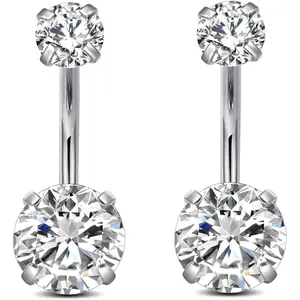 BY-008  14g Belly Button Rings Surgical Steel CZ Petite Navel Ring for Women Body Piercing Jewelry Petite select Barbell Len 6mm 8mm 10mm 12mm 14mm Silver