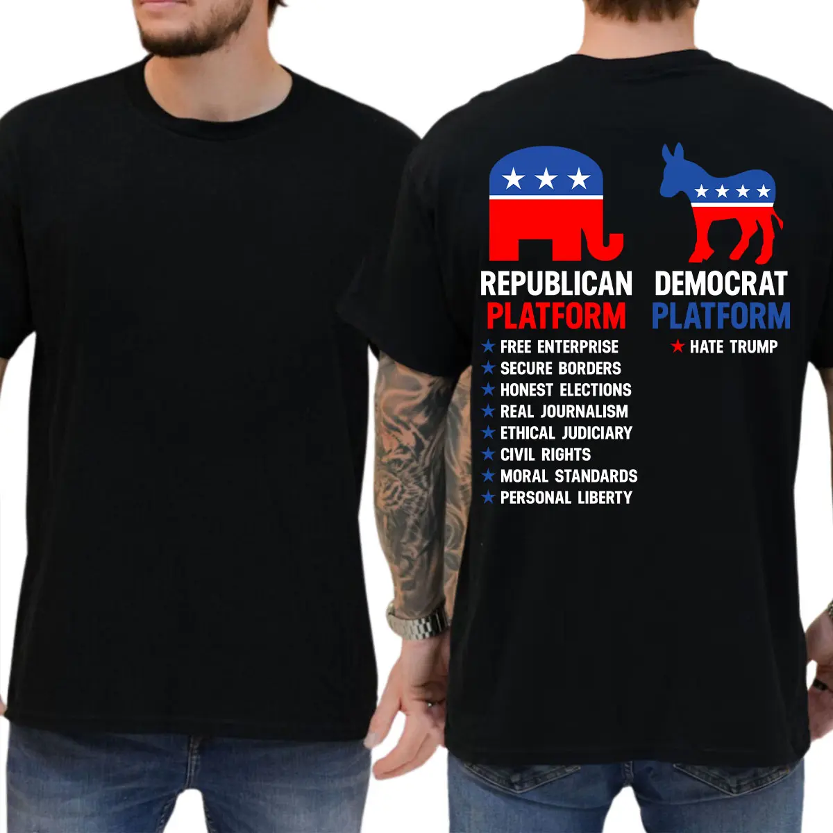Republican Platform Patriotic American T-Shirt Conservative Graphic Tee, Short Sleeve Printed Graphic Shirt, Daily Casual Cotton Menswear