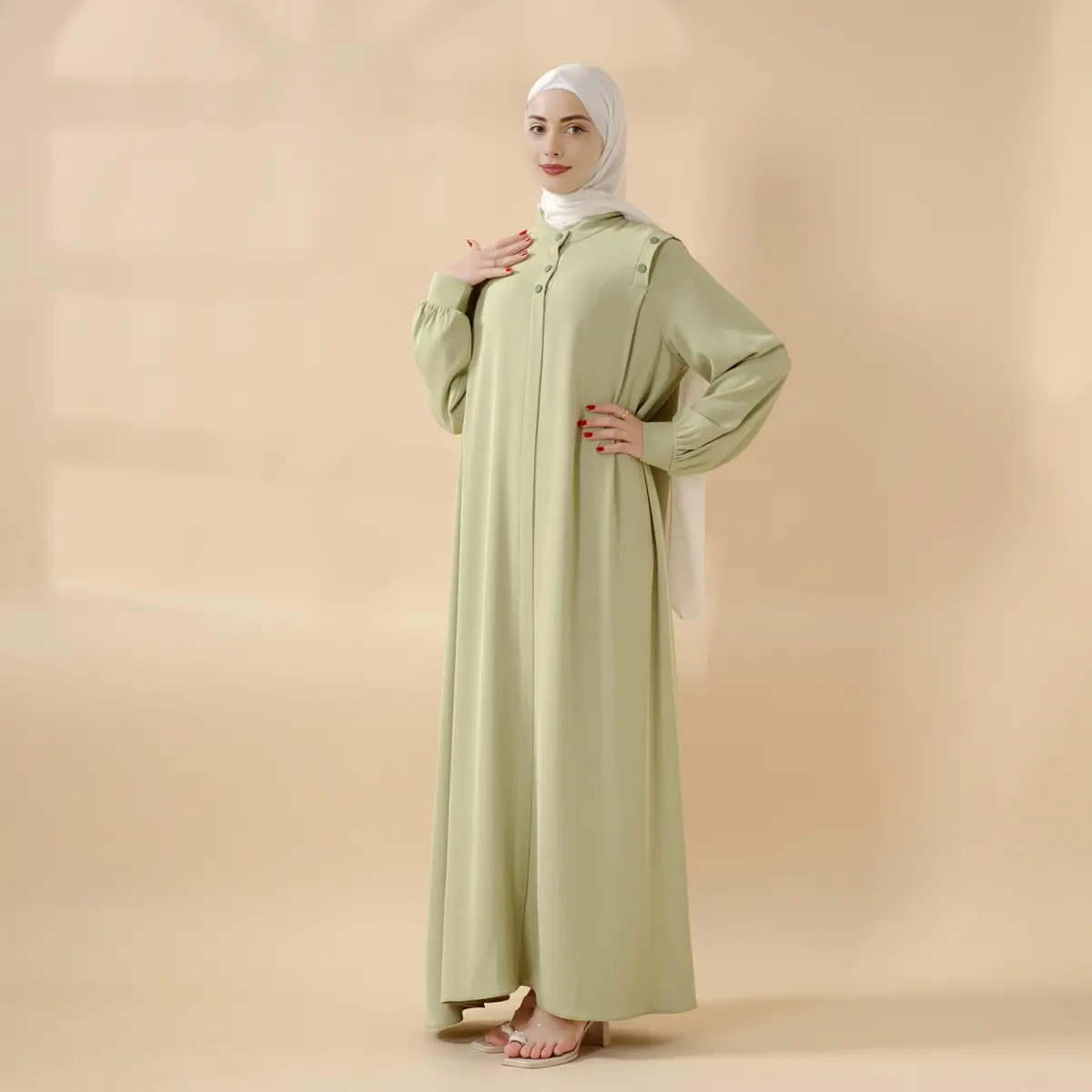 Women Fit Formal Chic Pastel Color Shoulder Button Pullover Abaya MA083 - Modest Women's Abaya Style with Elegant Design  Pastel School Modesty Muslim Clothing Modestfashion