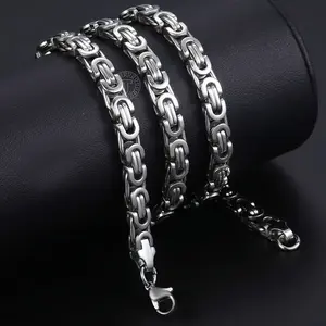 7mm Mens Silvery Flat Byzantine Link Necklace Stainless Steel Chain Jewelry Gifts