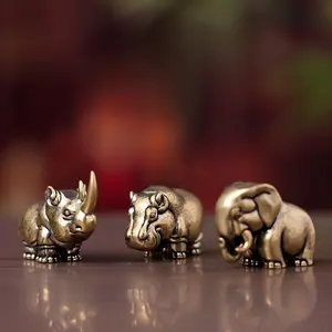 2026 Vintage Brass Hippo Sculpture Decorative Figurine, Handmade Animal Statue for Home Office Desk Decoration, Perfect Father's Day Gift, Art Figurine, Collectible Figurines