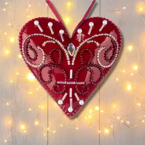 Bead embroidery kit on artificial leather Heart Christmas Ornament FLBB-136