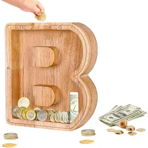Wooden Piggy Bank, Coin Bank, Personalized Piggy Bank, Creative 26-Letter Alphabet Money Bank - Birthday Gift, Home Decor Souvenir
