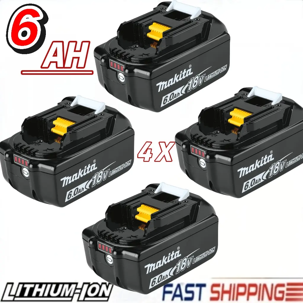4-Pack Durable Reliable 18V 6.0Ah LXT Lithium Replacement Batteries for Makita Power Tools, Compatible with BL1830, BL1850, BL1860, BL1840 (New)