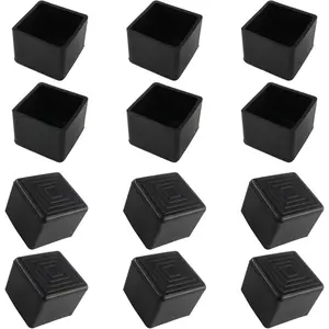 12PCS 1" x 1" Square Rubber Furniture Leg Caps, PVC Chair Leg Tips Caps, Furniture Foot Protectors, Black Rubber Table Foot Cover, Wear-Resistant Table Chair Leg End Cap