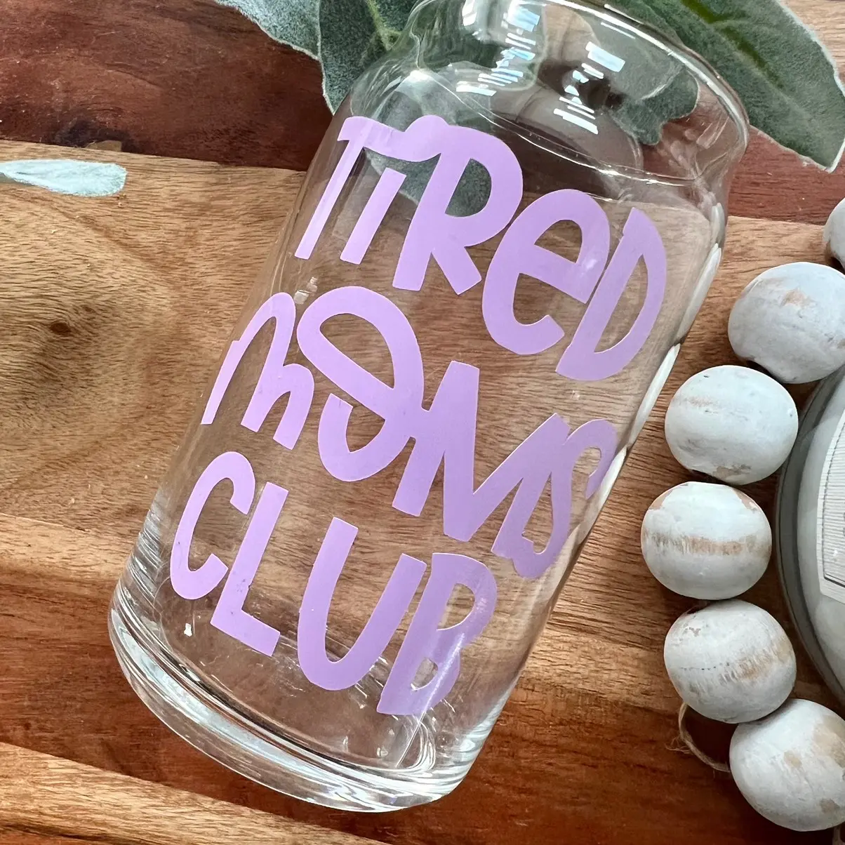 Tired Moms Club With Lid & Clear Glass Straw