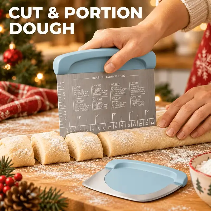 Upgrade Bench Scraper Set, Dough Scraper, Stainless Steeel with Scale,Dough Cutter,Bowl/Food Scraper,Multi-Purpose Vegetable Chopper, Dishwasher-Safe,Baking Supplies Kitchen Gift