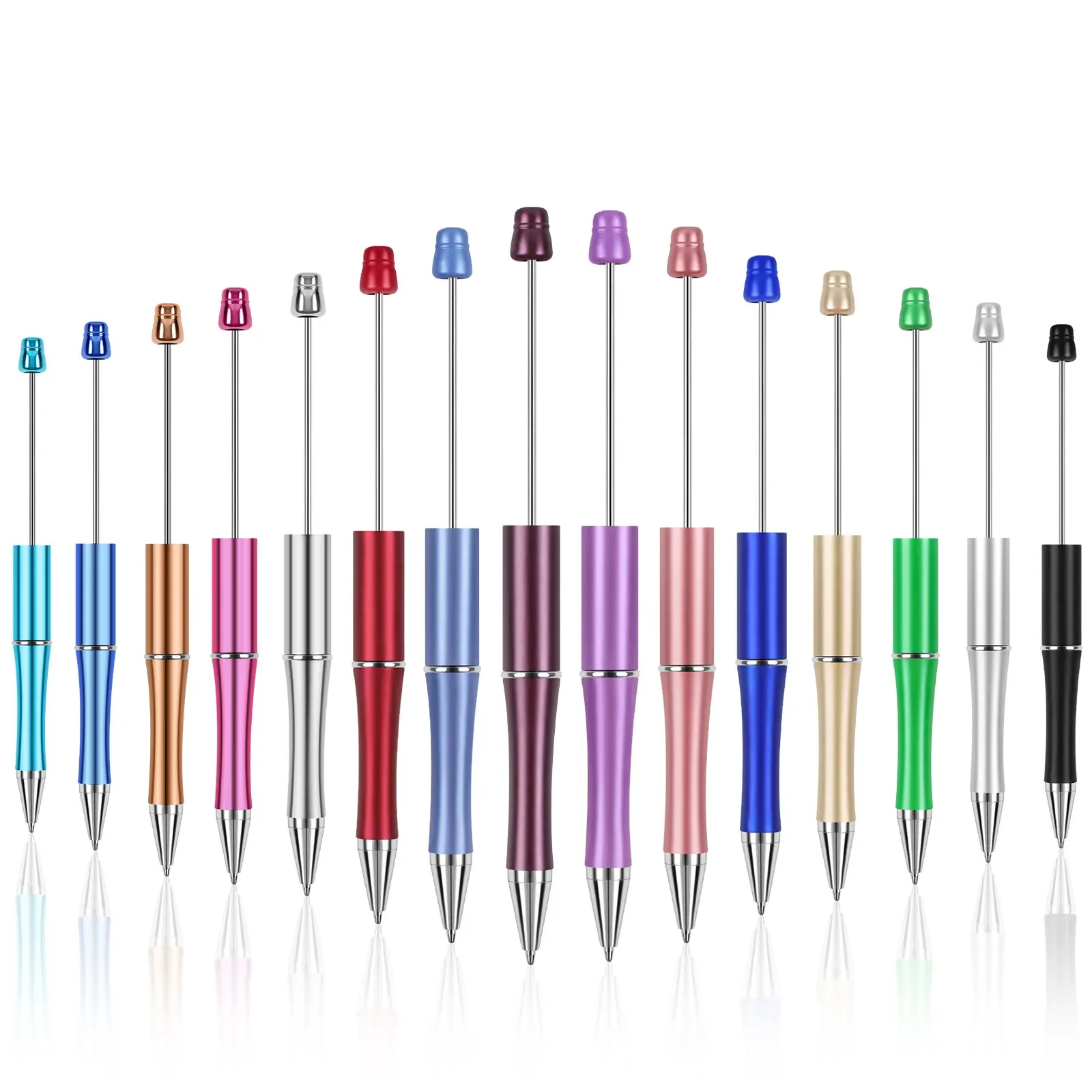 15pcs Beadable Pens, Colorful Plastic Design, Ink Filled, DIY Craft Tools & Stationery for Teachers, Office, School Use, Beaded Pens, Pen Set, Writing Pens
