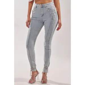 FLEX FIT SKINNY DENIM PANTS WITH RHINESTONES