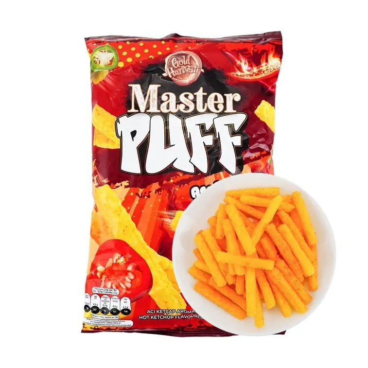 Gold Harvest Master Puff Hot Ketchup Flavoured Corn Chips 3.17oz 3 Packs Snack Food for Snacking On-the-go Meals and Sharing