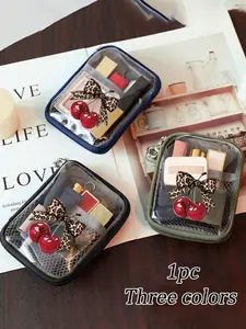 Simple Portable Cherry Bow Pattern Makeup Bag, Waterproof Large Capacity Transparent Cosmetic Bag, Multi-Functional Storage Bag