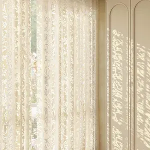 Floral Print Sheer Curtain, 1 Count French Pastoral Style Curtain, Light Transmitting Curtain for Living Room, Bay Window and Balcony, Home Decoration Curtain
