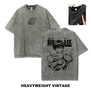 Men's Casual Round Neck Short-Sleeve Tshirt, Retro Naruto Anime Print, Pre-Washed Soft Premium Cotton, Loose-Fit Streetwear Top, Vacation Style