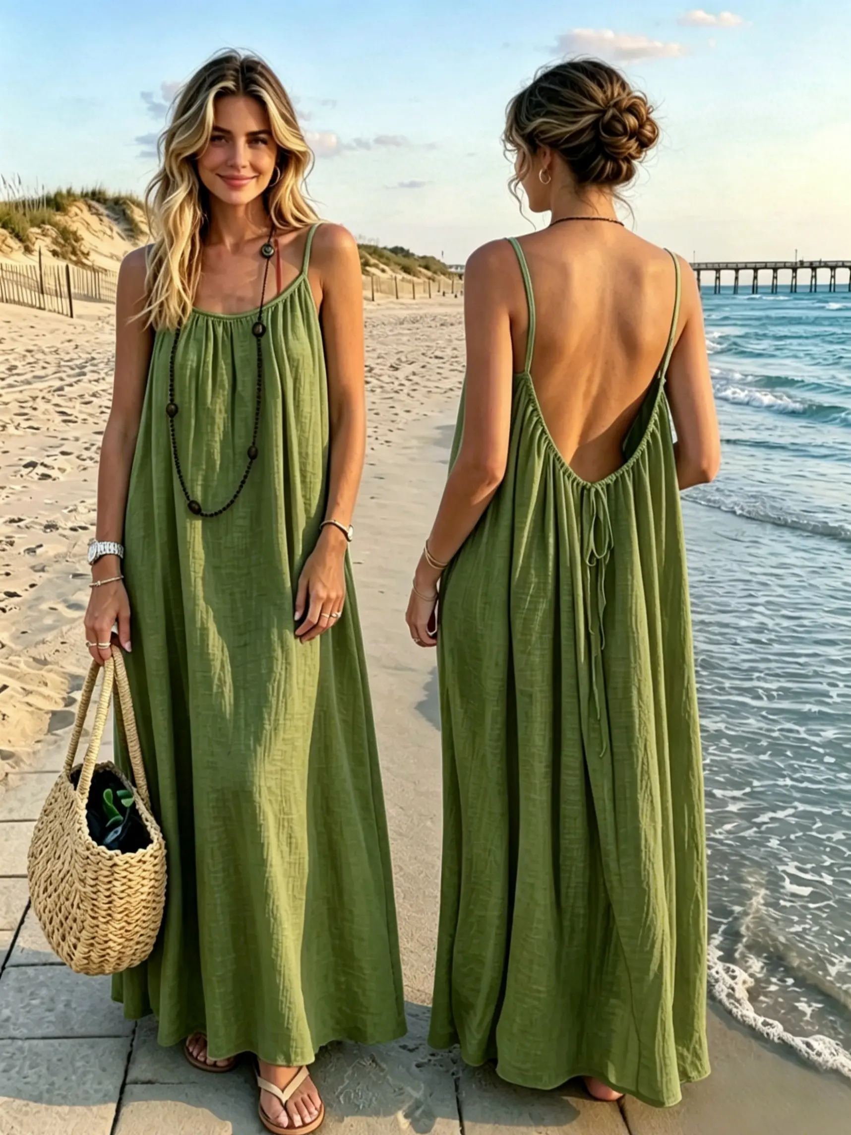 Lady's Plain Polyester Knitting Sleeveless Spaghetti Strap Cami Dress - Long Summer Essential, Sexy Backless, Comfortable Breathable Soft Fabric, Indoor Casual Chic Sleepwear Lounge Clothes, Basic, Do Not Dry Clean, Elegant