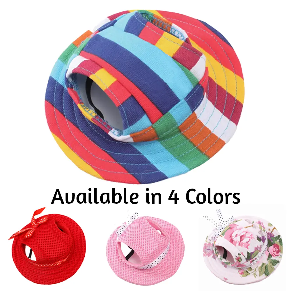 Round Brim Dog Hat - Bucket Hat - Adjustable Chin Strap & Ear Holes for Comfort - Protects Eyes from Sun - Secure Fit for Outdoor Adventures