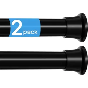 2 Pack Spring Tension Curtain Rods 31-76 Inch Black Shower Curtain Rod No Drilling Adjustable Spring  Curtain Rods 7/8" Diameter Shower Rods for Window Bathroom Closet Doorway Door