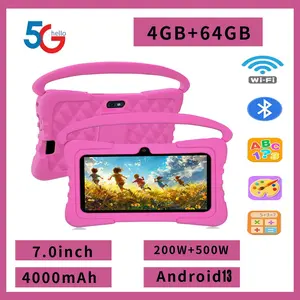 7-inch children's tablet computer, Android Tablets, supports WIFI, Bluetooth, 4GB RAM, 64GB ROM, Android 13, 4000mAh battery, portable silicone protective case, parents can control educational software