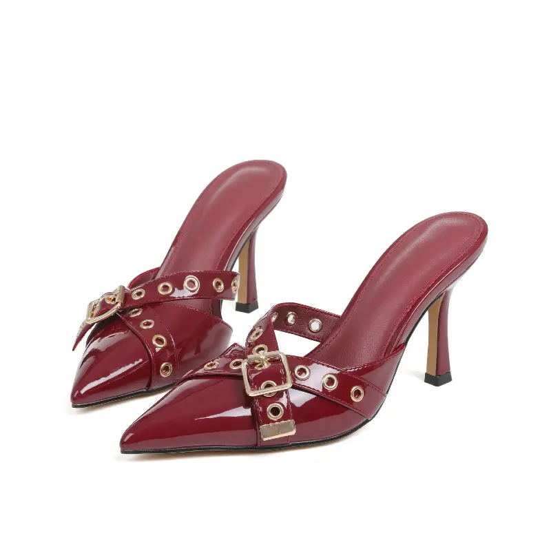 Kitten Heels For Women Vintage Pointed Toe Heels Mules Sexy Pointy Studded Heels Slip On Stiletto Heels Pumps Party Wedding Shoes Women Elegant Footwear