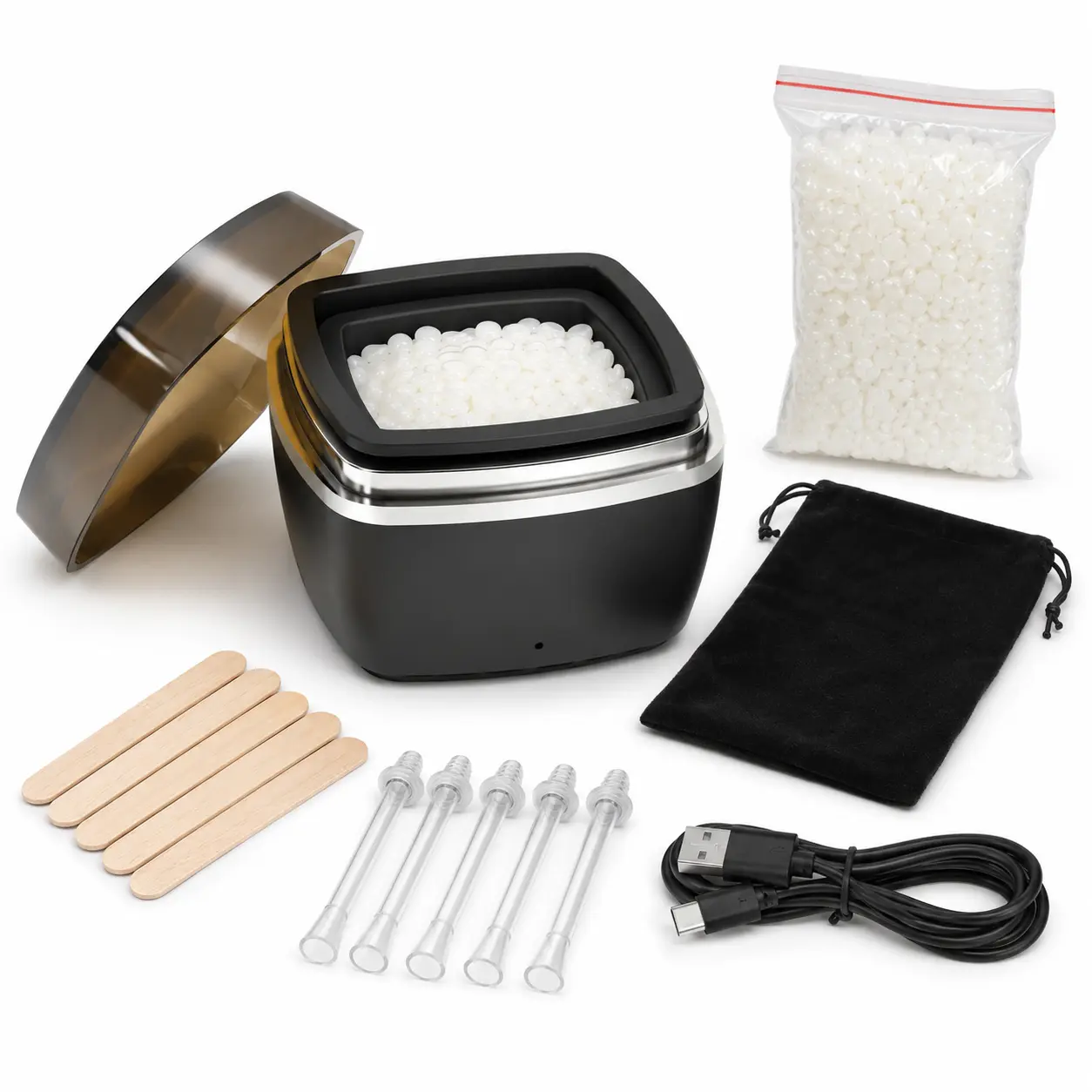 EasyinBeauty Hard Wax Kit for Women & Men, Mini Waxing Kit with Wax Beans and Silicone Pot, Easy Hair Removal for Face, Body, Bikini Line & Underarms
