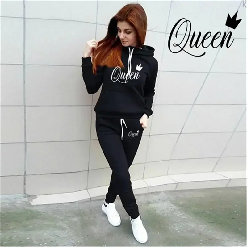 women's 2-piece QUEEN print sports suit sportswear jogging suit women's hooded sportswear suit clothes hoodie sweatpants women's 2-piece QUEEN print sports suit sportswear jogging suit women's hooded sportswear suit clothes hoodie sweatpants